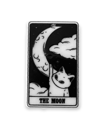 Tarotkort katt, the moon, berlock av akryl, 39x24mm
