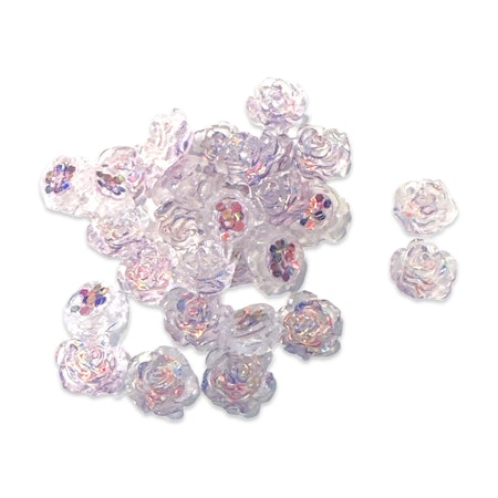 Lila rosor transparenta med glitter, nail art, 8mm (50st)