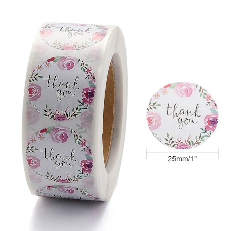 Thank you, rosor, Klistermärke, 2,5cm, (50st)