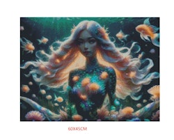 Diamond Painting, 60x45cm, mermaid, komplett kit, fyrkantiga