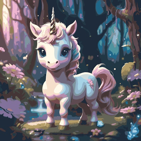 Painting by numbers, cutest unicorn, 40x40cm, med trästomme.