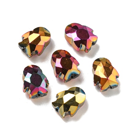 Glaspärlor, pingvin, galvaniserade, guld/regnbåge, 8mm (10st)