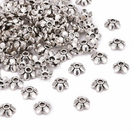 Pärlhatt, blomma i antik silver, 6,5mm (50st)