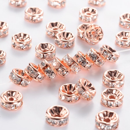 Strassrondell, 8mm, AAA, rak, roséguld, mässing (10st)