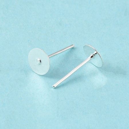 Örhängespins, stud med platta, 6mm (20st)