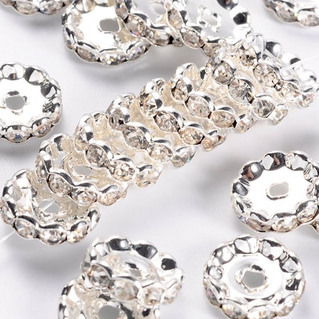 Strassrondell, 12mm, klass A, vågig, silver, mässing (10st)