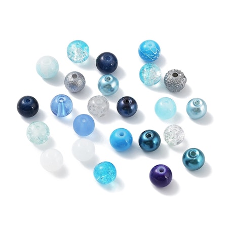 Mix av glaspärlor, 8mm, blue blue blue (75st)
