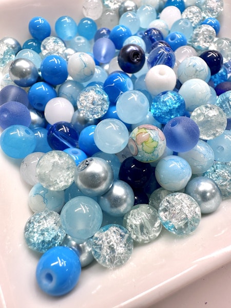 Mix av glaspärlor, 8mm, blue blue blue (75st)