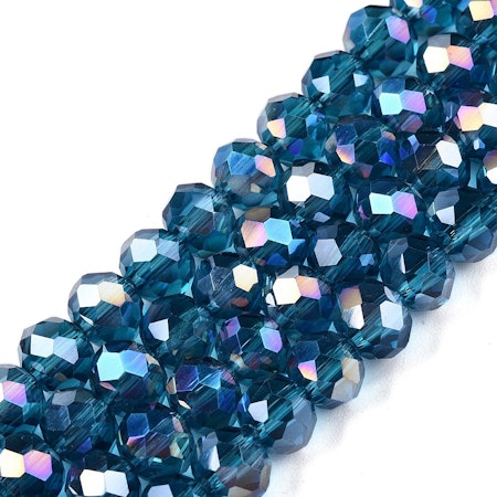 Slipade glasrondeller, teal, 6x5mm (85st)