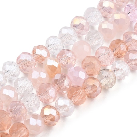 Sträng slipade galvaniserade glaspärlor, misty rose, 4,5x3,5mm (140st)