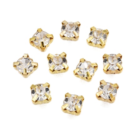 Krysspärlor rhinestones, klar/guld, 6mm (50st)