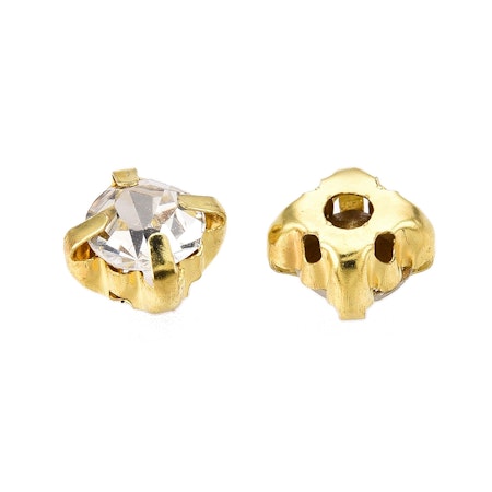 Krysspärlor rhinestones, klar/guld, 6mm (50st)