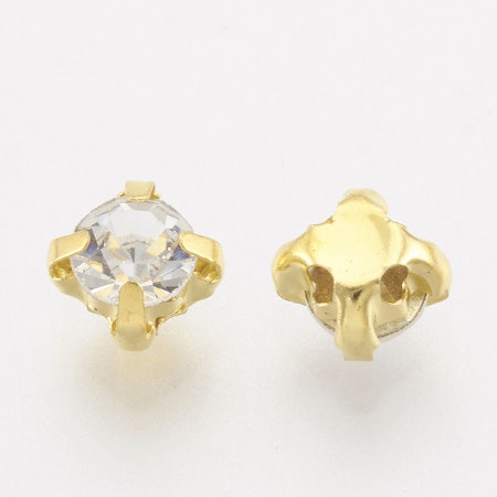 Krysspärlor rhinestones, klar guld, 4mm (100st)