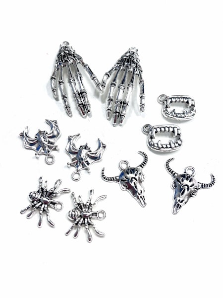 Berlocker med halloweentema, antik silver (5 par, 10st)