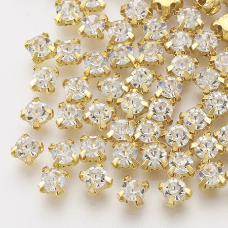 Krysspärlor rhinestones klar guld 3 mm (100st)