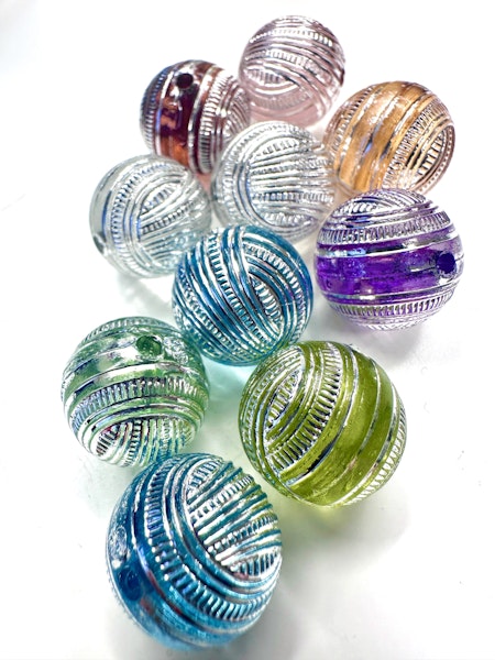 Stora pärlor med silverdetaljer, 16mm (10st)