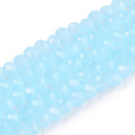 Sträng glaspärlor, isblå, 4mm, runda slipade (90st)