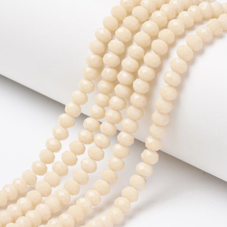 Sträng glaspärlor, beige, 3.5-4mm, runda slipade (115st)