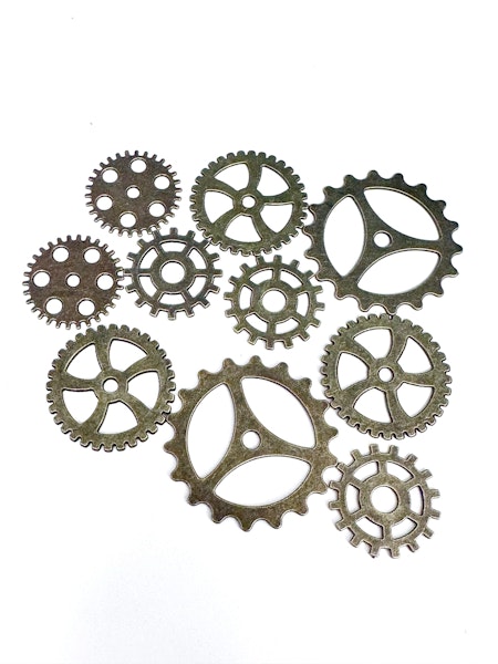 Mixade Kugghjul i antik brons, steam punk, 20-40mm (10st)