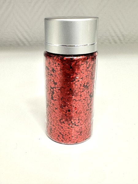 Burk med miljövänligt glitter, mörkröd, storkornigt (25ml)