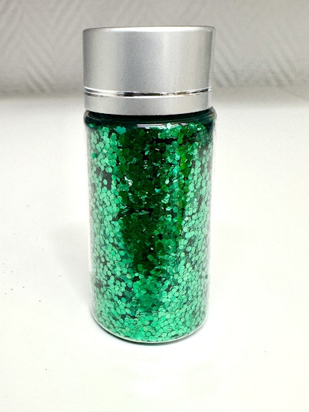 Burk med Miljövänligt glitter, grön, storkornigt (35ml)