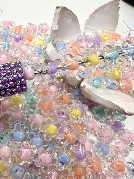 Slipade blommor, bead in bead, pastell, 11.5mm (20st)