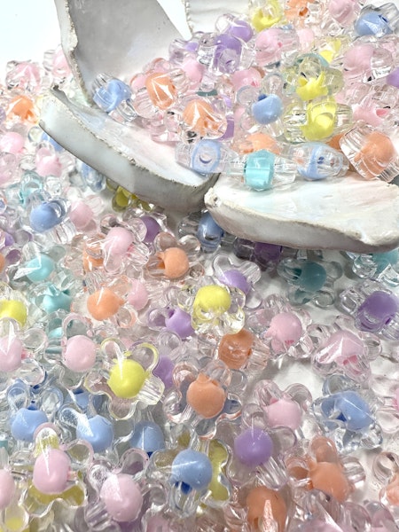Slipade blommor, bead in bead, pastell, 11.5mm (20st)