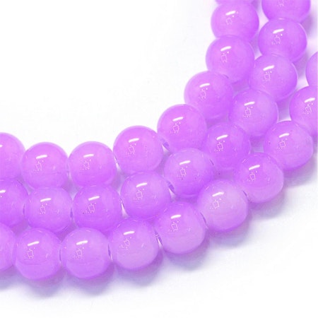 Sträng med jadeimitation, orkidé, 6,5mm, glaspärlor (ca137st)
