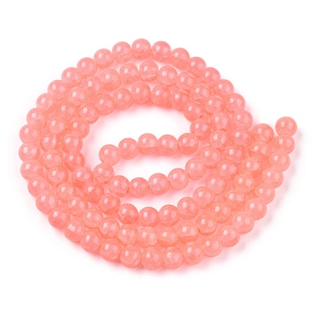 Sträng med Dovt Krackelerade, Im so knallkorall, 8mm, glaspärlor (100st)