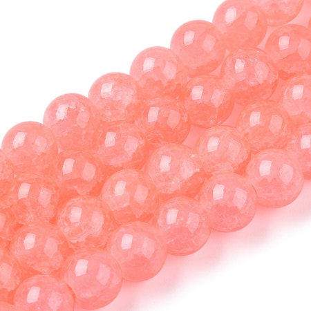 Sträng med Dovt Krackelerade, Im so knallkorall, 8mm, glaspärlor (100st)