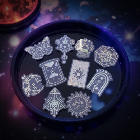 Holografiska klistermärken av vinyl, silver wicca (10st)