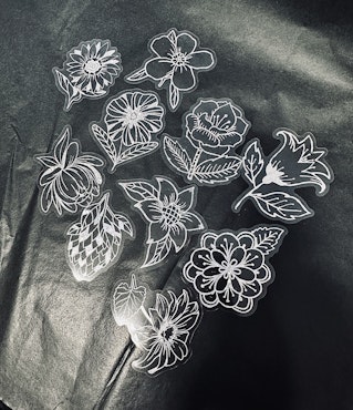 Holografiska klistermärken av vinyl, silver flower (10st)