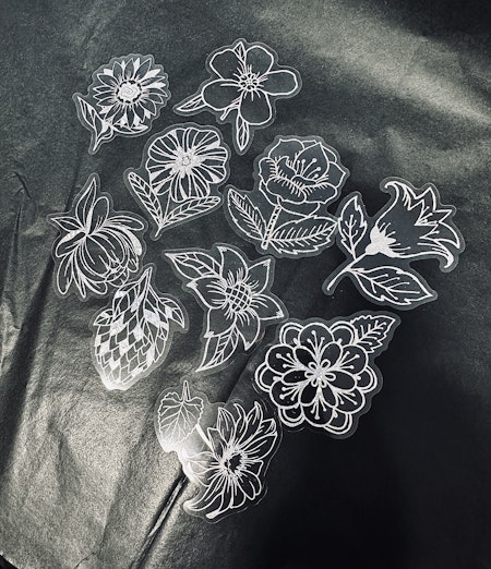 Holografiska klistermärken av vinyl, silver flower (10st)