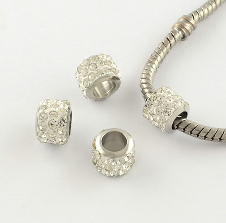 Handgjorda ormlänkar, rhinestones crystal, 9x7mm (10st)