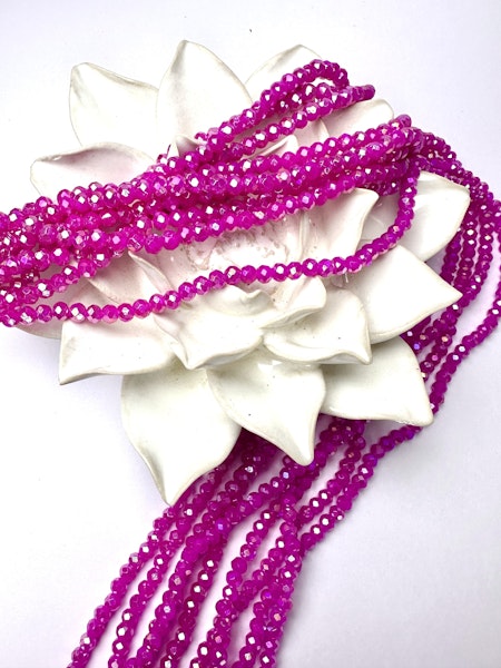 Slipade glasrondeller, 4x3,5mm, jadeimitation AB pläterad, fuchsia (115st)