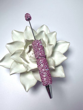 Pärla en penna, rosa polymerlera med rhinestones, handgjord