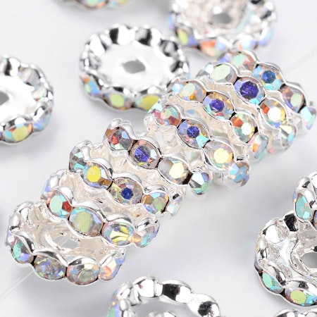 Strassrondell, 12mm, klass A, vågig, AB pläterad silver, mässing (10st)