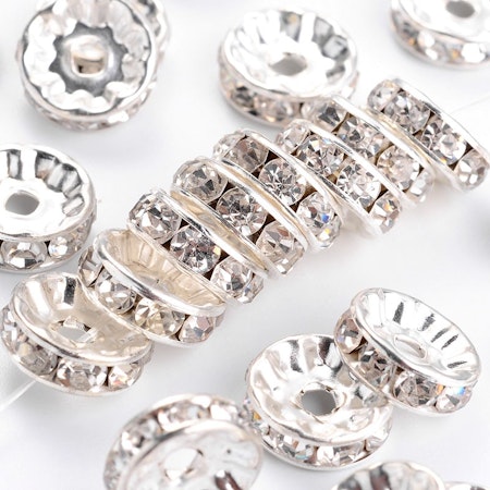 Strassrondell, 10mm, rak, silver, mässing, klass A (10st)