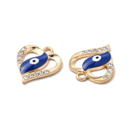 Emaljerade Berlocker med evil eye & rhinestones, 18x15mm (2st)