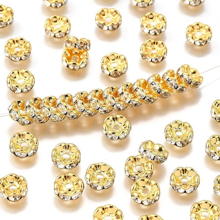Strassrondell, 8mm, AAA, vågig, guld, mässing (10st)