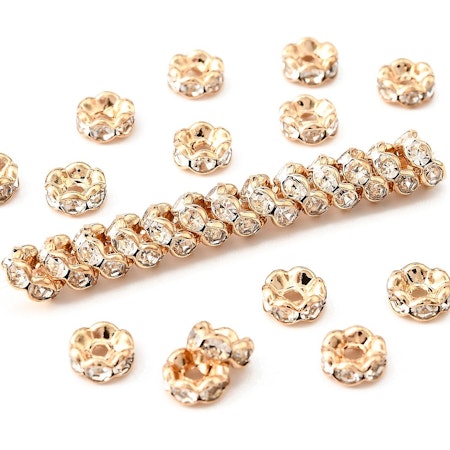 Strassrondell klass AAA ljusguld vågig mässing 6 mm (10st)
