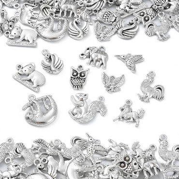 Berlocker av blandmetall, tema djur, antik silver (10st)