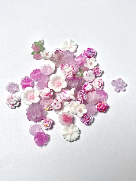 Blandade blommor, rosa, nailart (50st)