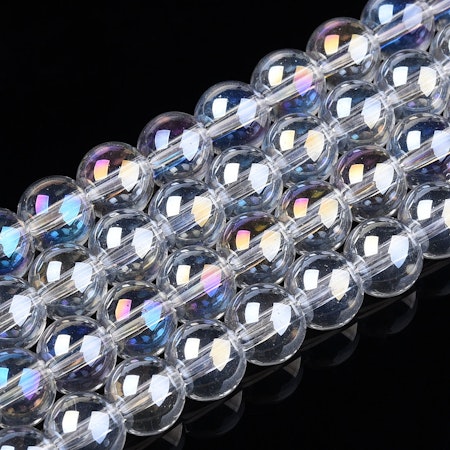 Sträng glaspärlor, elektropläterade AB-färgade, clear, 6mm (70st)