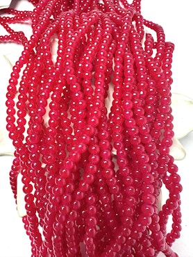 Sträng med glaspärlor, Jadeimitation, röd, 4mm (200st)
