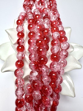 Sträng med krackelerade glaspärlor, iced lingon, 10mm (80st)