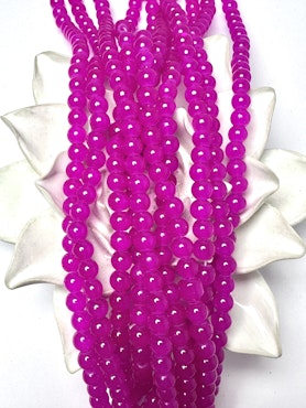 Sträng med glaspärlor, Jadeimitation, magenta, 6,5mm (140st)