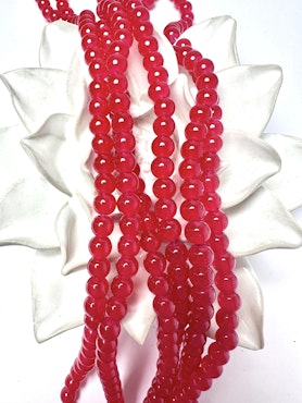 Sträng med glaspärlor, Jadeimitation, Ljusröd, 6,5mm (140st)