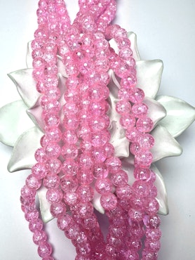 Sträng med krackelerade glaspärlor, hot pink, 8mm (100st)