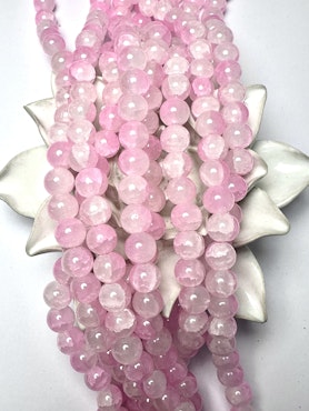 Sträng med dovt krackelerade glaspärlor, rosa, 10mm (80st)